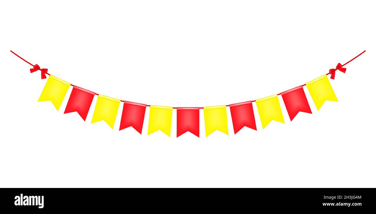 Colorful red and yellow festoon banner with bows, vector illustration