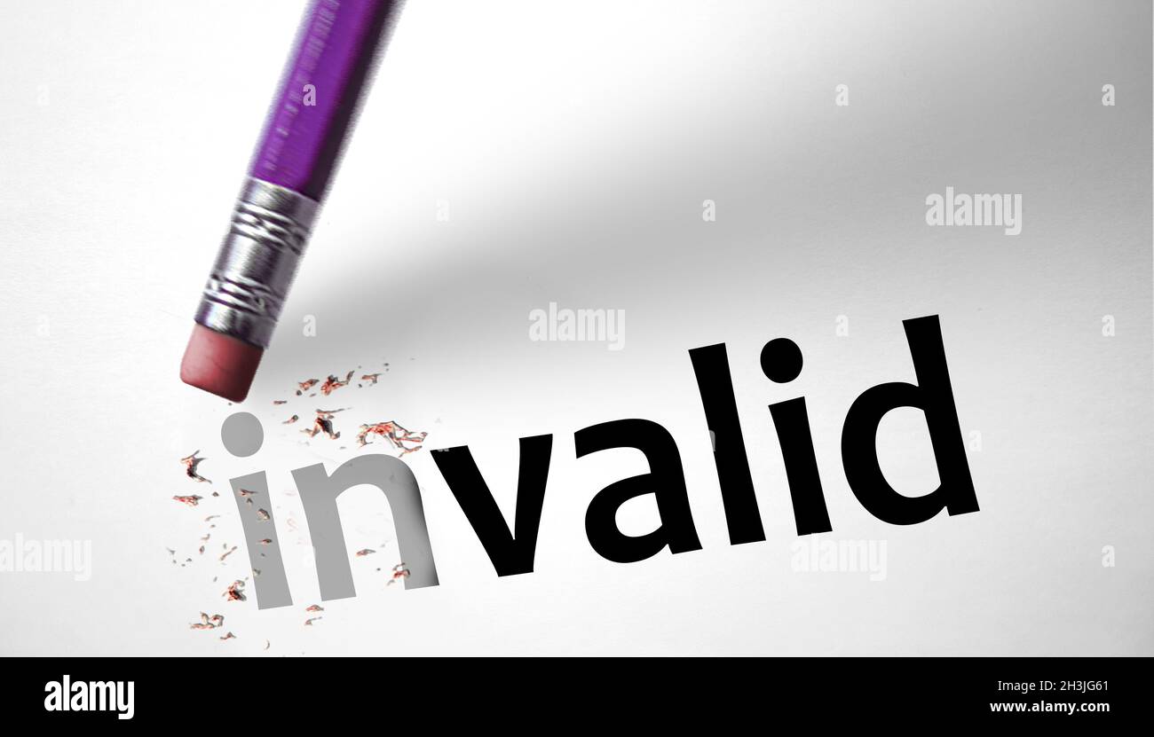 Eraser changing the word Invalid for Valid Stock Photo