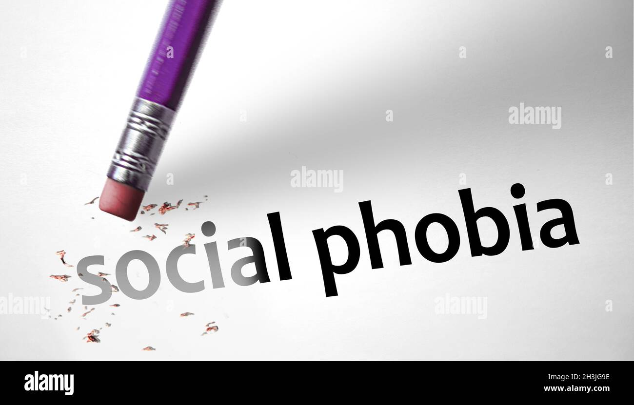 Eraser deleting the concept Social Phobia Stock Photo