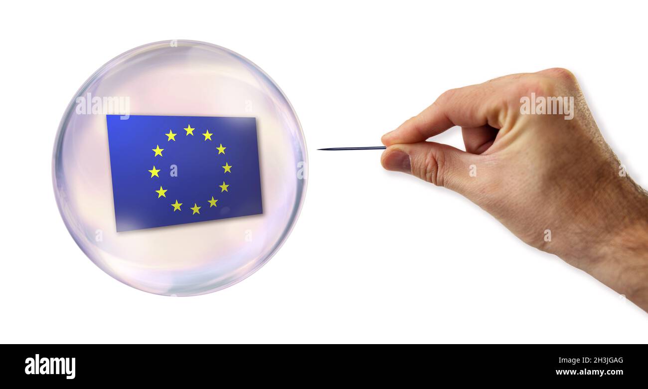 European Union economic Bubble about to explode by a needle Stock Photo