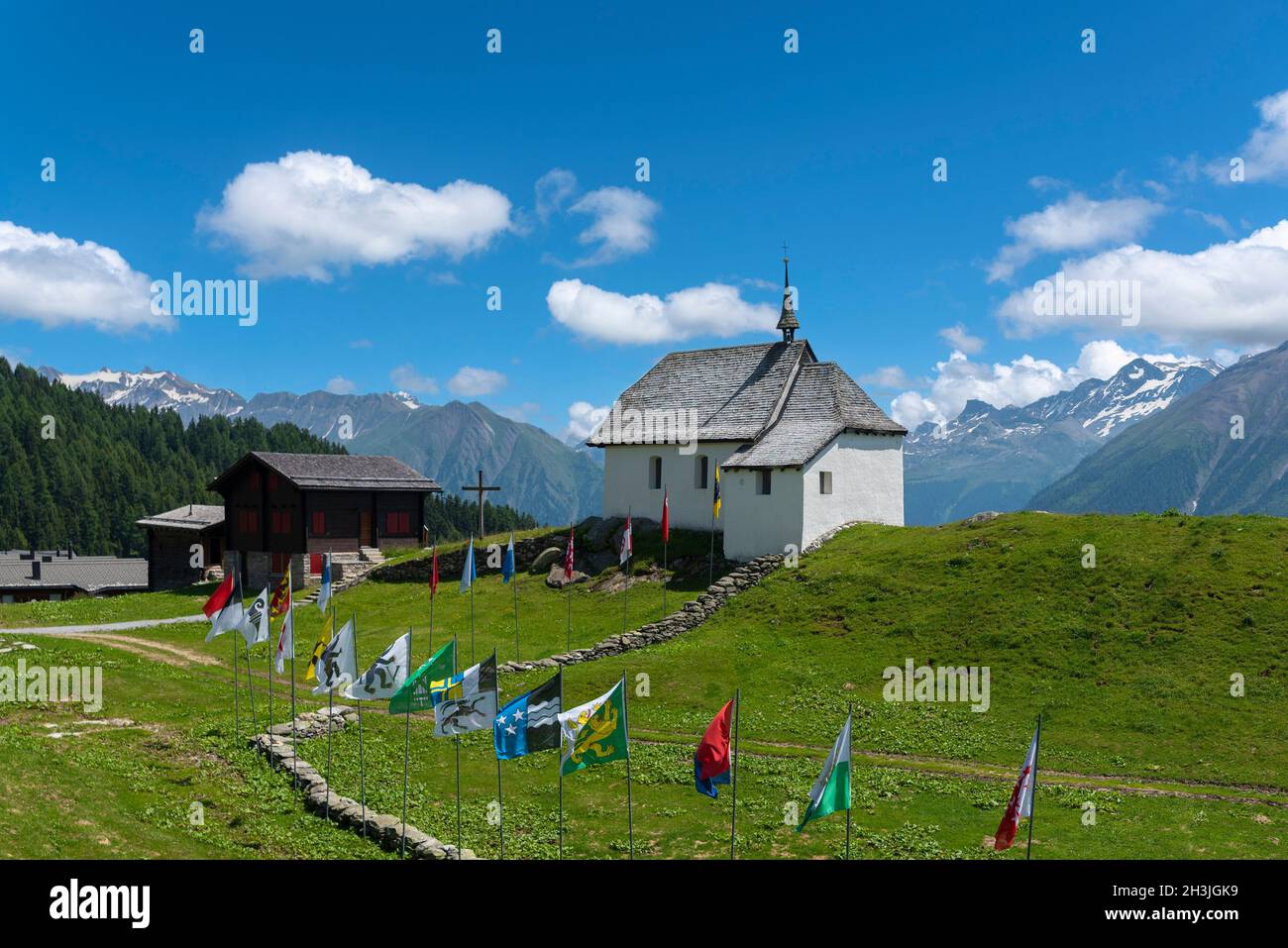 Maria zum Schnee Chapel, Bettmeralp, Valais, Switzerland, Europe Stock Photo