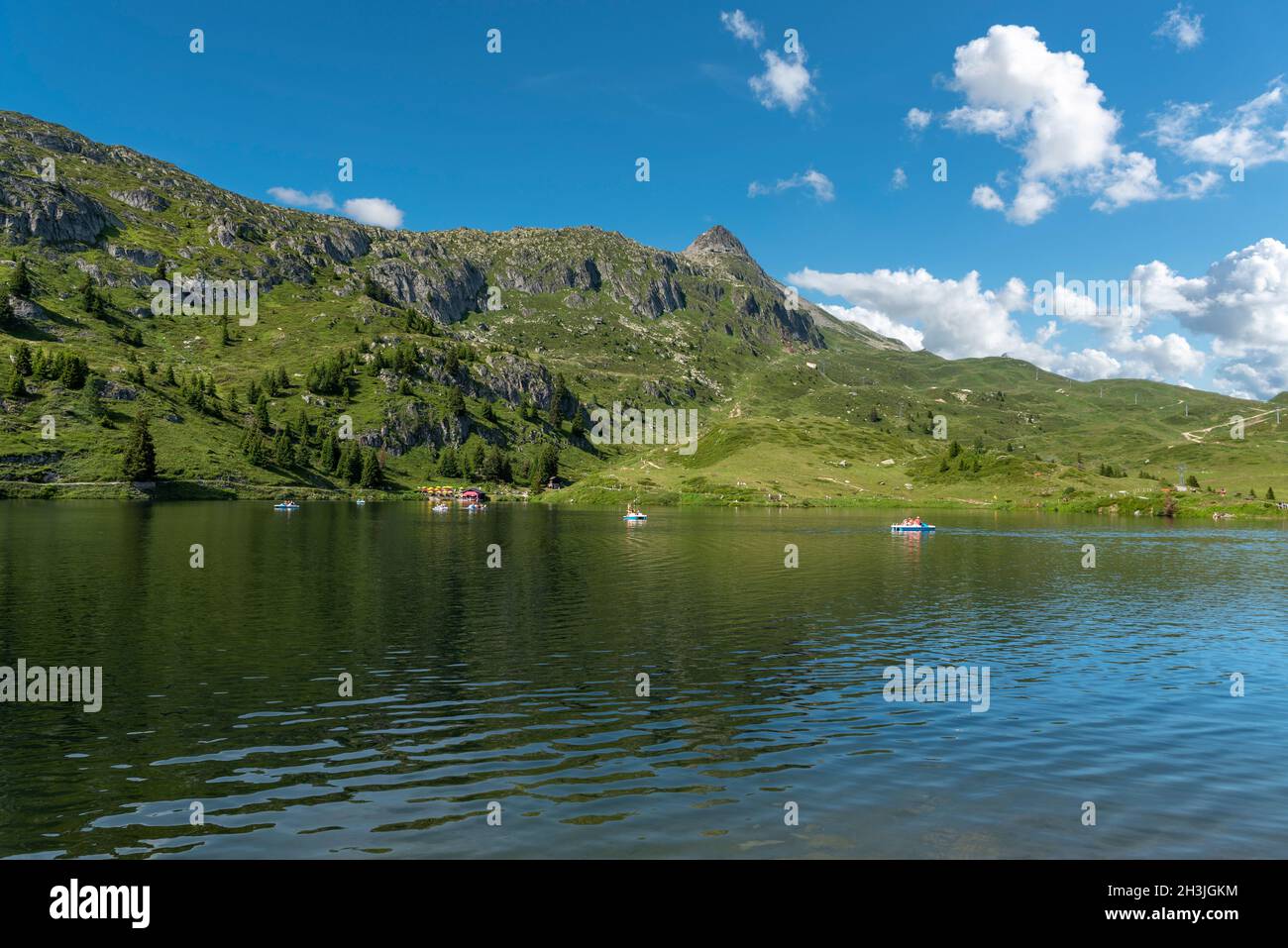 Landscape with the Lake Bettmersee and the Bettmerhorn mountain, Bettmeralp, Valais, Switzerland, Europe Stock Photo