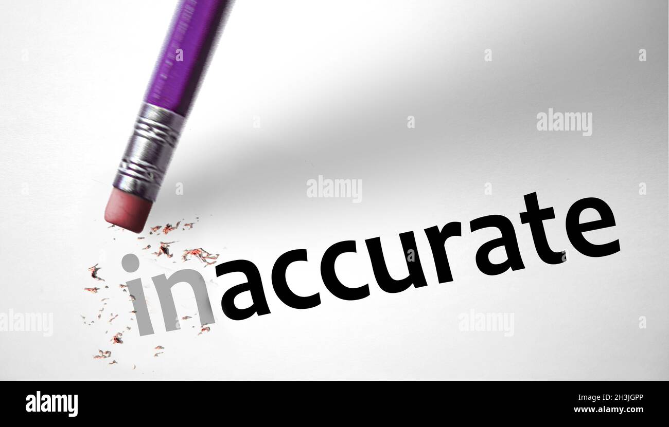 Eraser changing the word Inaccurate for Accurate Stock Photo