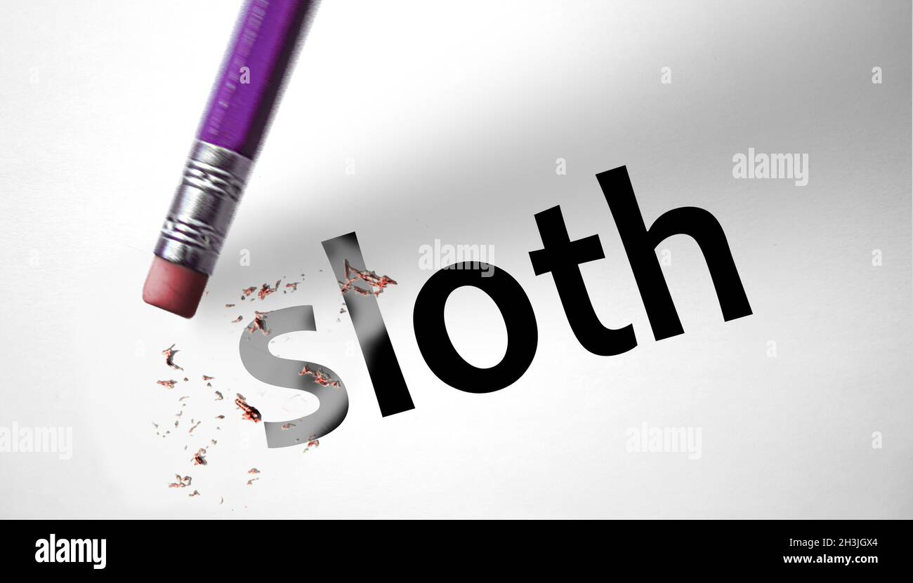 Eraser deleting the word Sloth Stock Photo