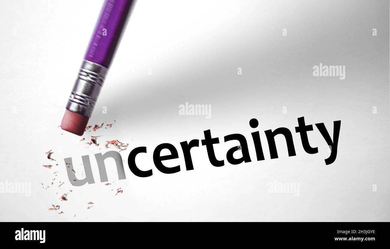 Eraser changing the word Uncertainty for Certainty Stock Photo