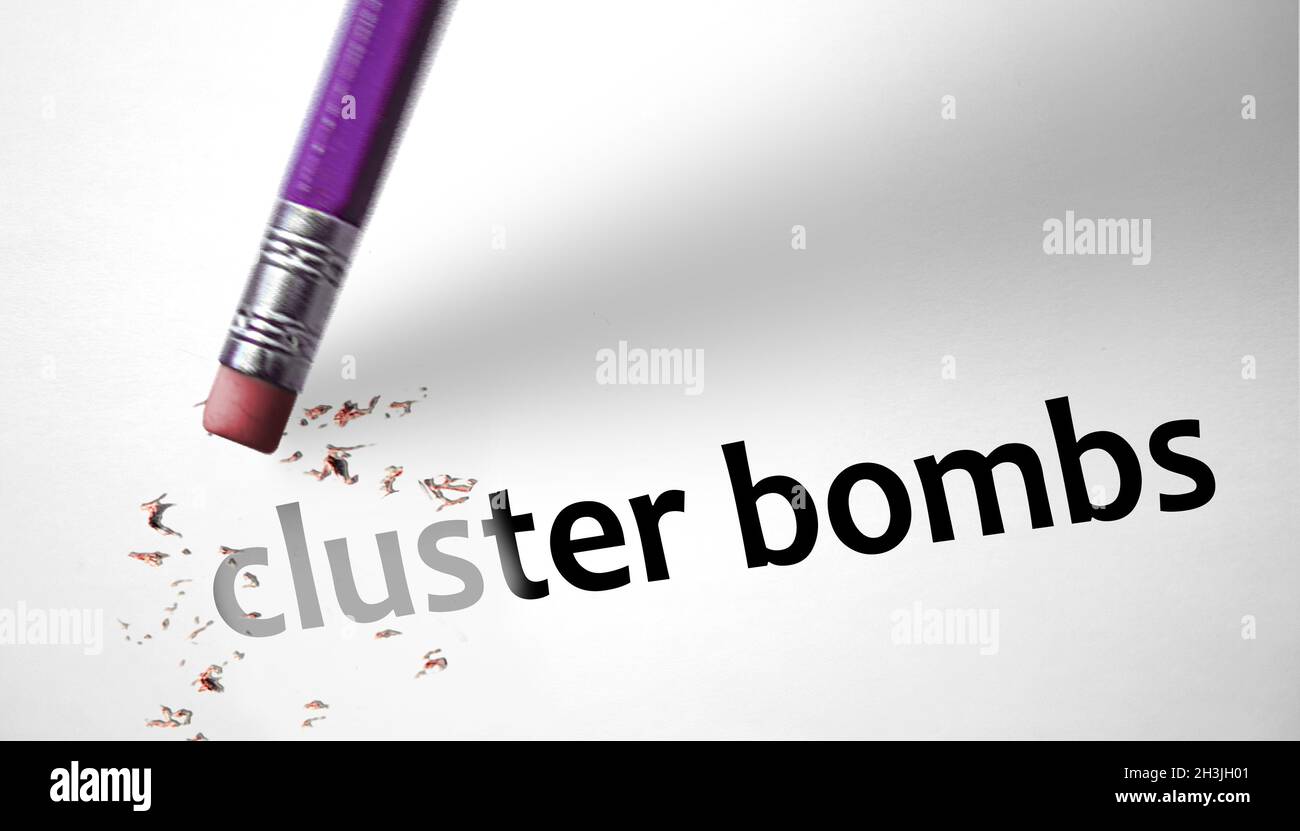 Eraser deleting the concept Cluster Bombs Stock Photo Alamy