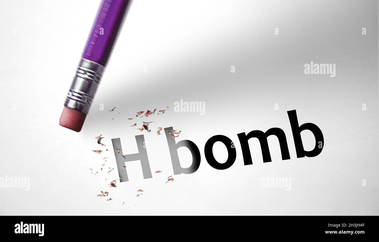 Eraser deleting the concept H Bomb Stock Photo