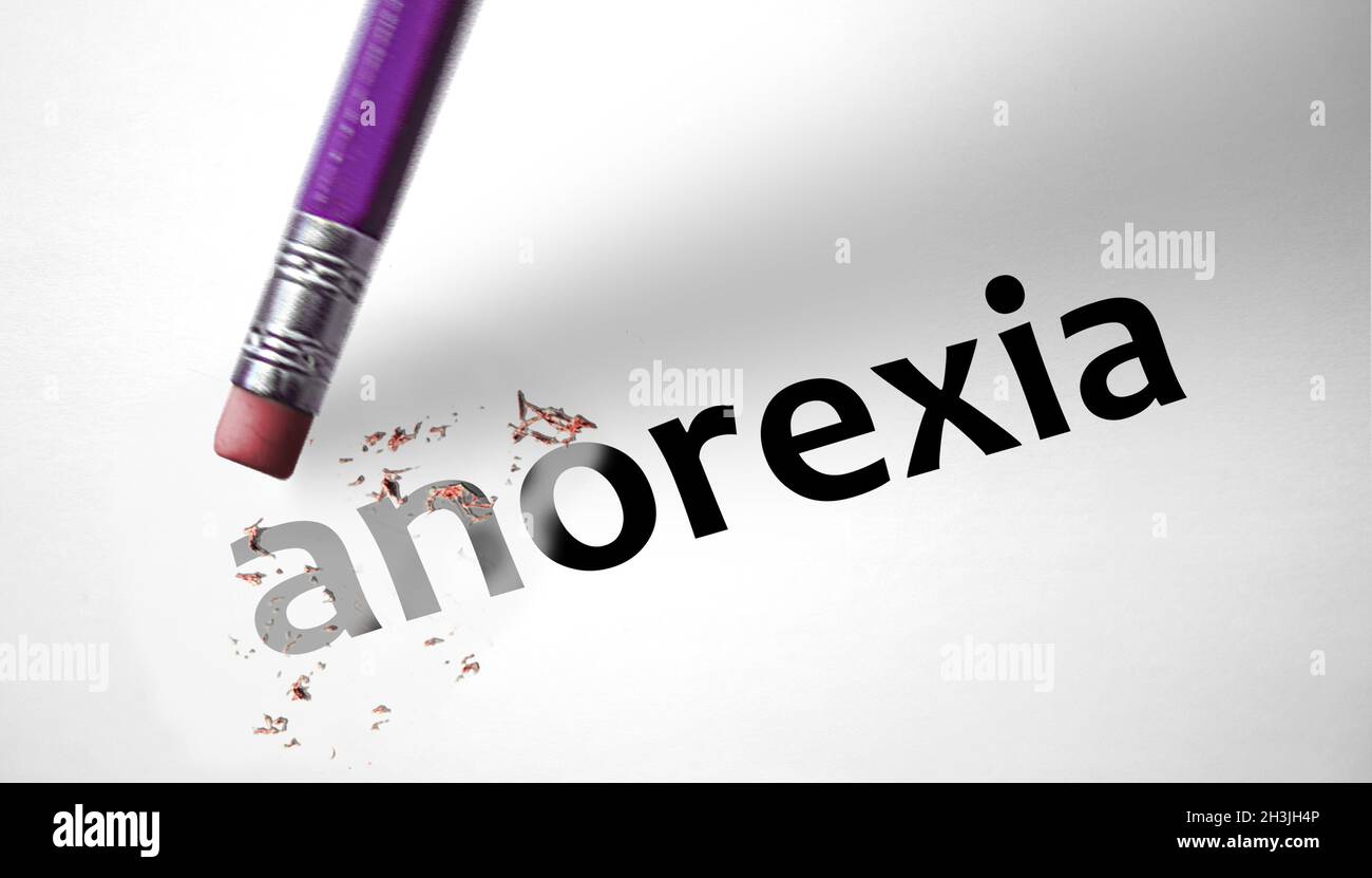 Eraser deleting the word Anorexia Stock Photo