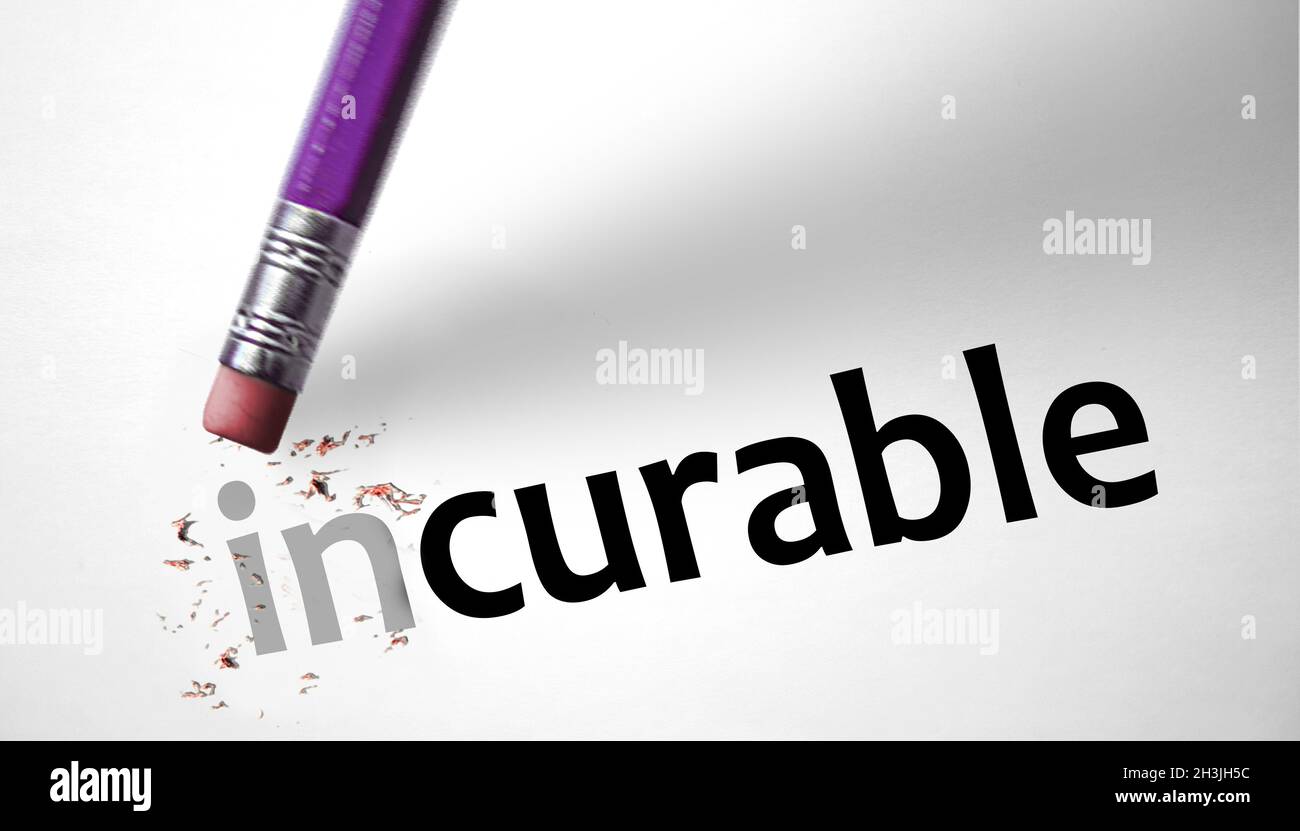 Eraser changing the word Incurable for Curable Stock Photo