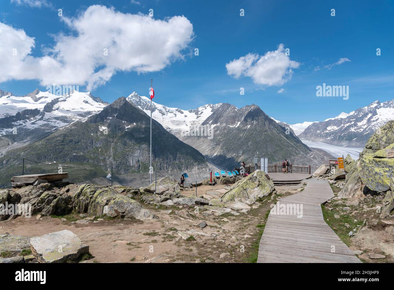 Landscape with Aletsch Glacier at the Bettmerhorn Viewpoint, Bettmeralp, Valais, Switzerland, Europe Stock Photo