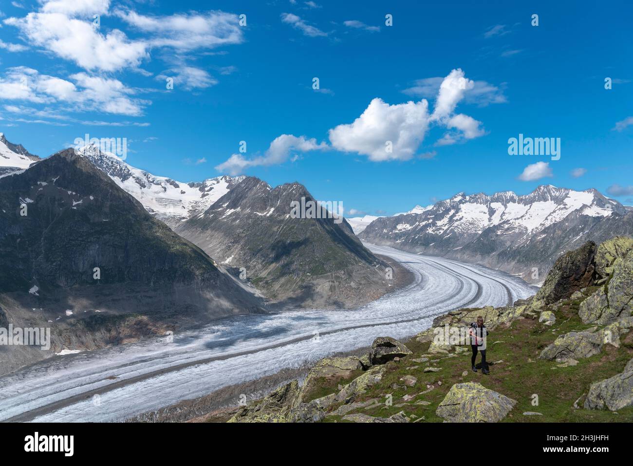 Landscape with the Aletsch Glacier from the Bettmerhorn viewpoint, Bettmeralp, Valais, Switzerland, Europe Stock Photo