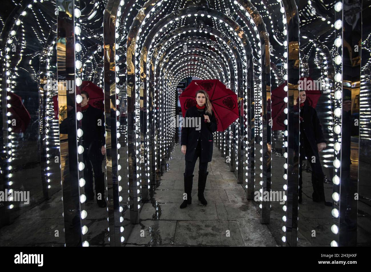 London, UK. 29th Oct, 2021. In the heart of the west end ahead of Christmas, this corridor of light illuminate the city.Paul Quezada-Neiman/Alamy Live News Credit: Paul Quezada-Neiman/Alamy Live News Stock Photo