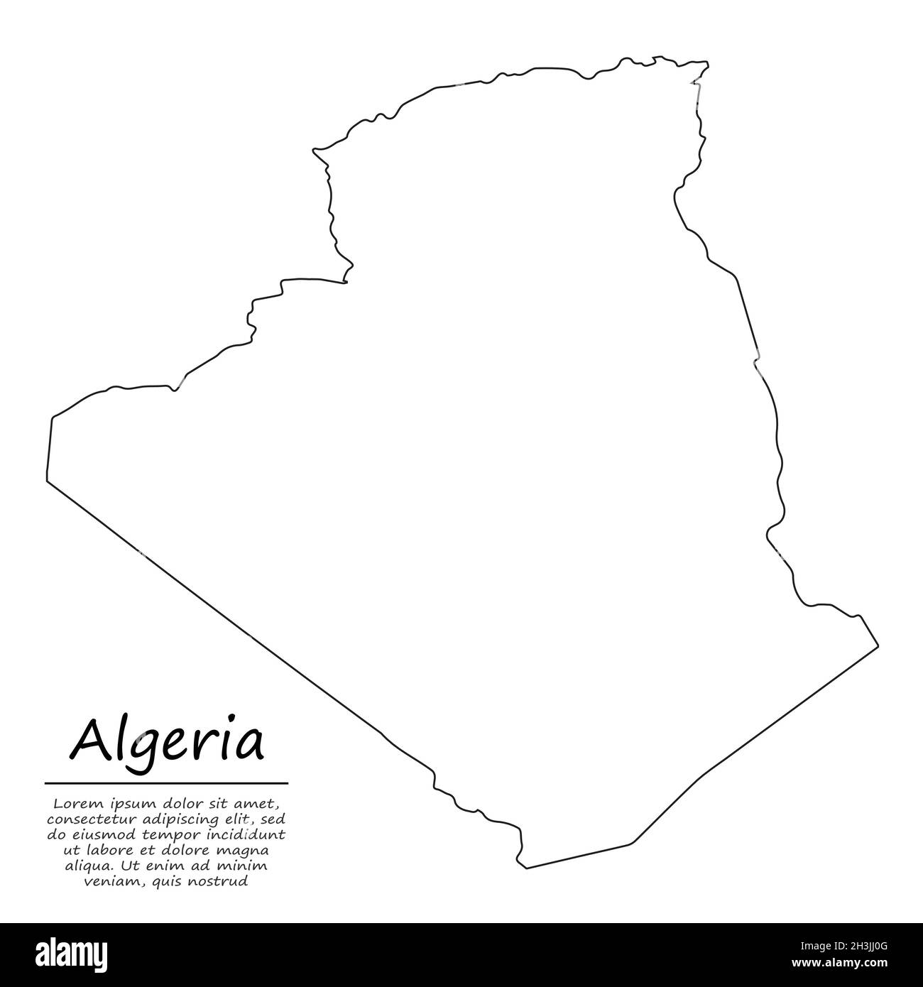 Simple outline map of Algeria, vector silhouette in sketch line style Stock Vector
