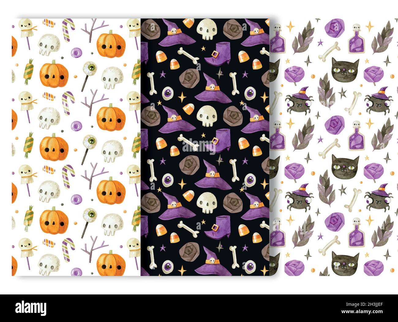 watercolor halloween patterns collection vector design illustration Stock Vector