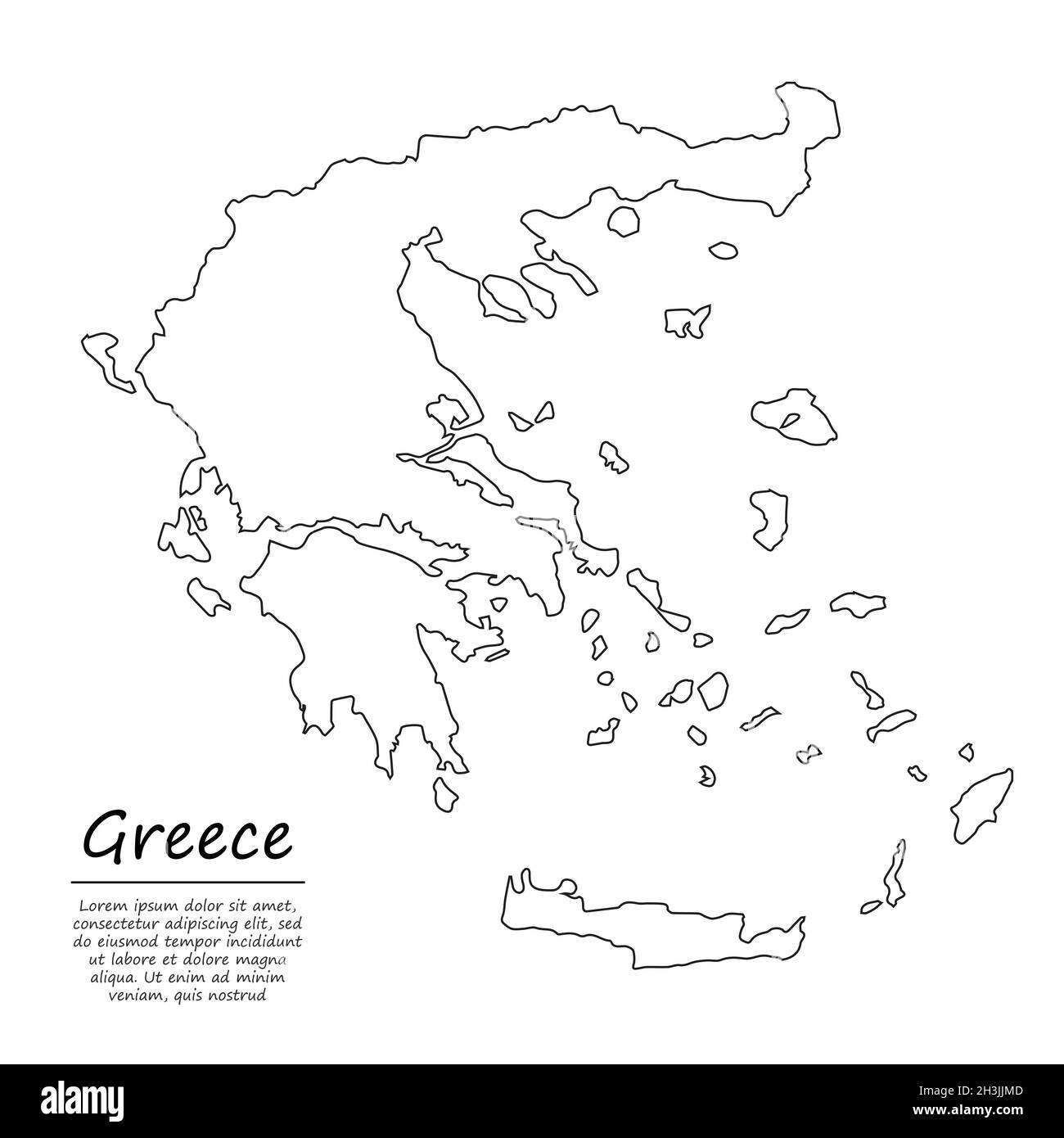 Simple outline map of Greece, vector silhouette in sketch line style
