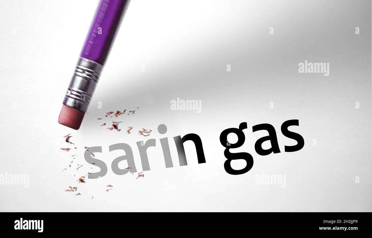 Eraser deleting the concept Sarin Gas Stock Photo