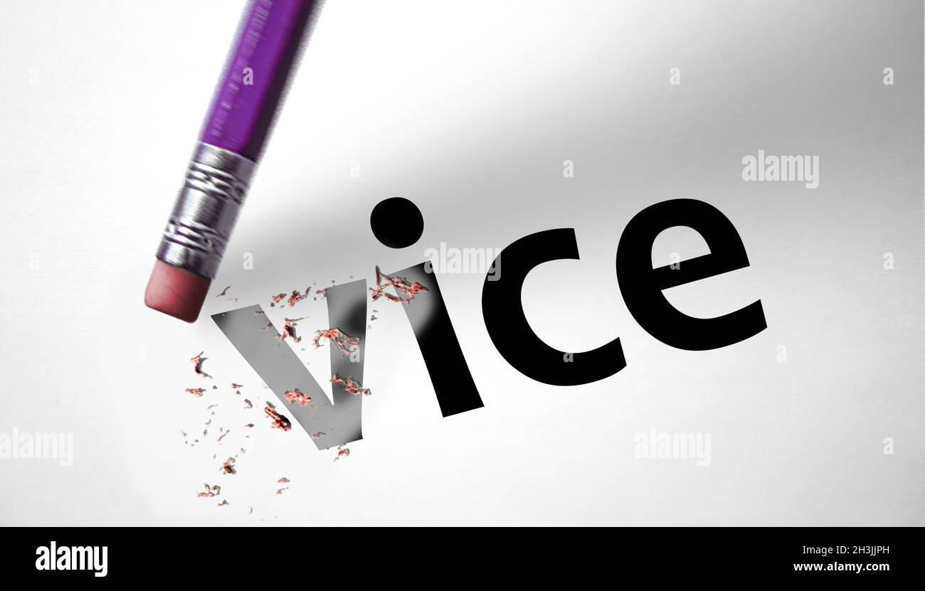 Eraser deleting the word Vice Stock Photo