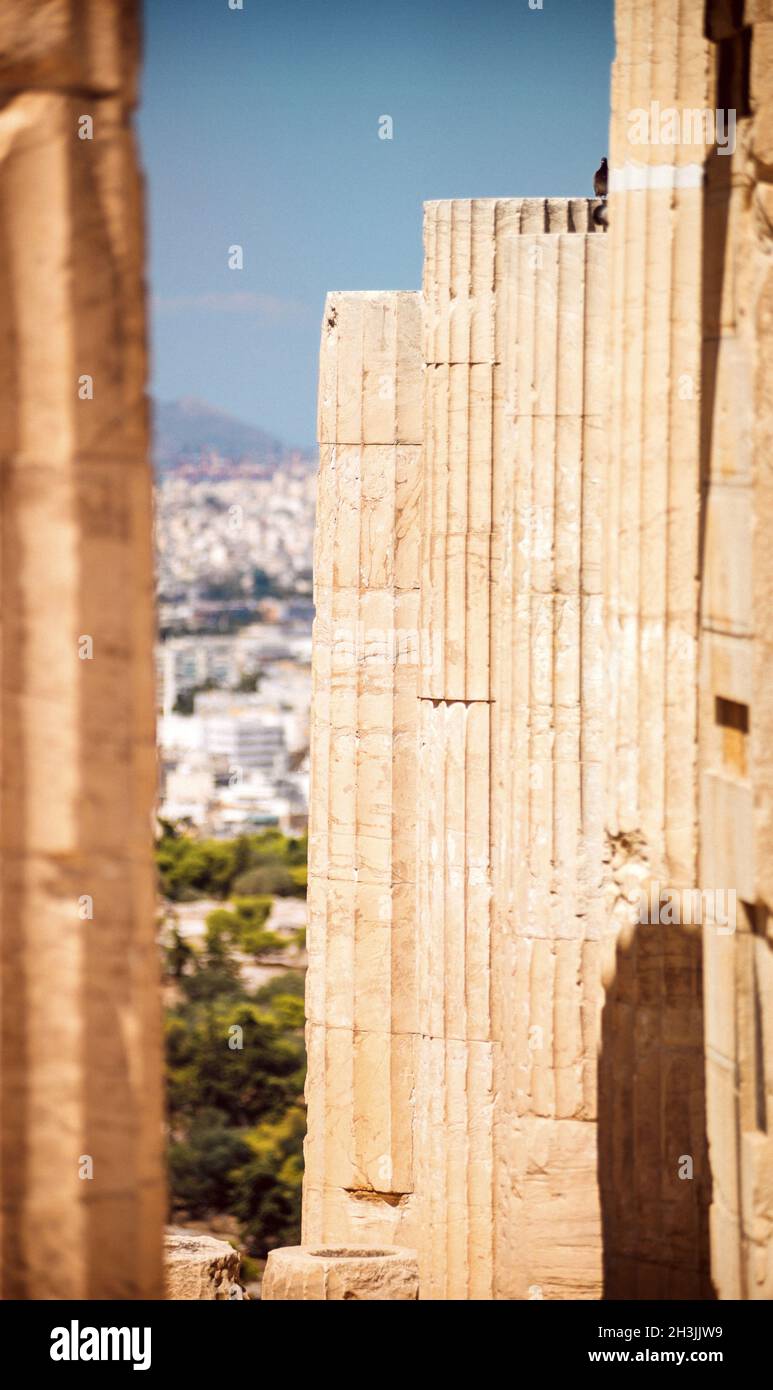 Greece, Athens, columns in Acropolis Stock Photo