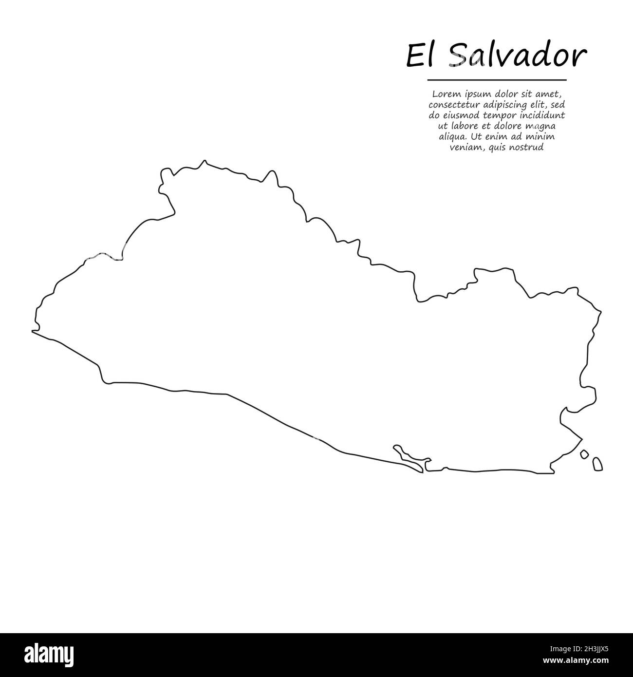 Simple outline map of El Salvador, vector silhouette in sketch line style Stock Vector