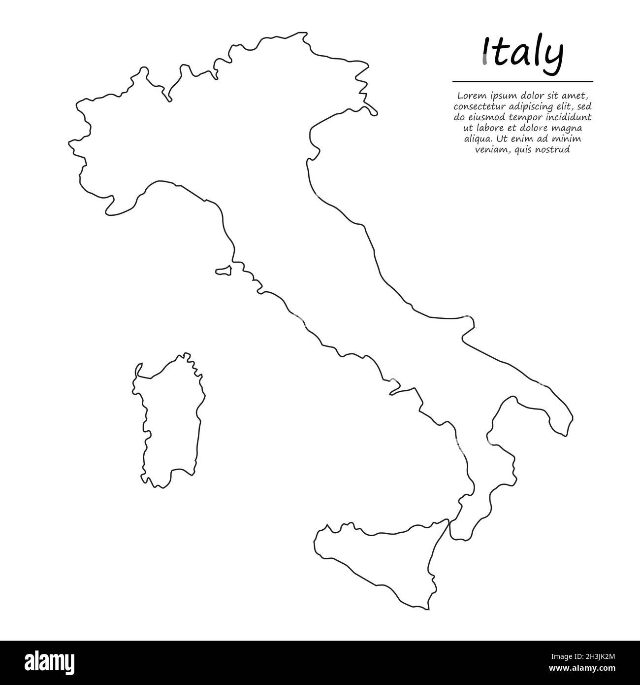 Simple outline map of Italy, vector silhouette in sketch line style Stock Vector