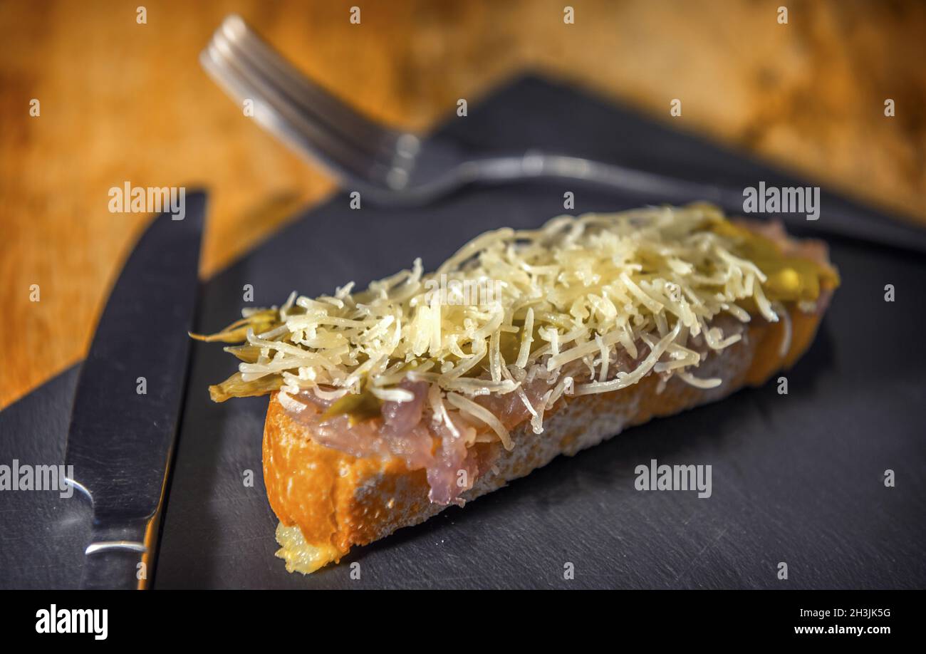 Spanish pintxo or pincho, montadito and tapas, from Basque Country Stock Photo