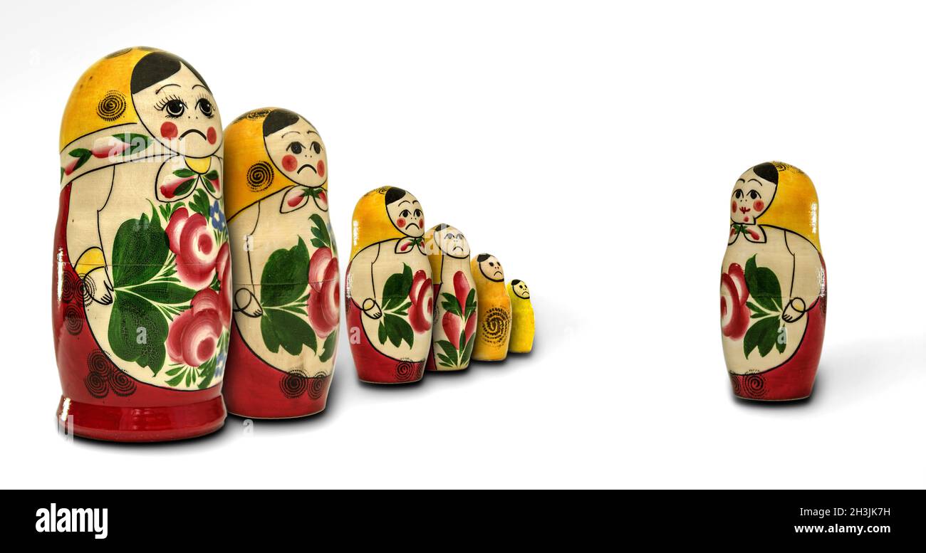 Matryoshka dolls angry with one of them Stock Photo