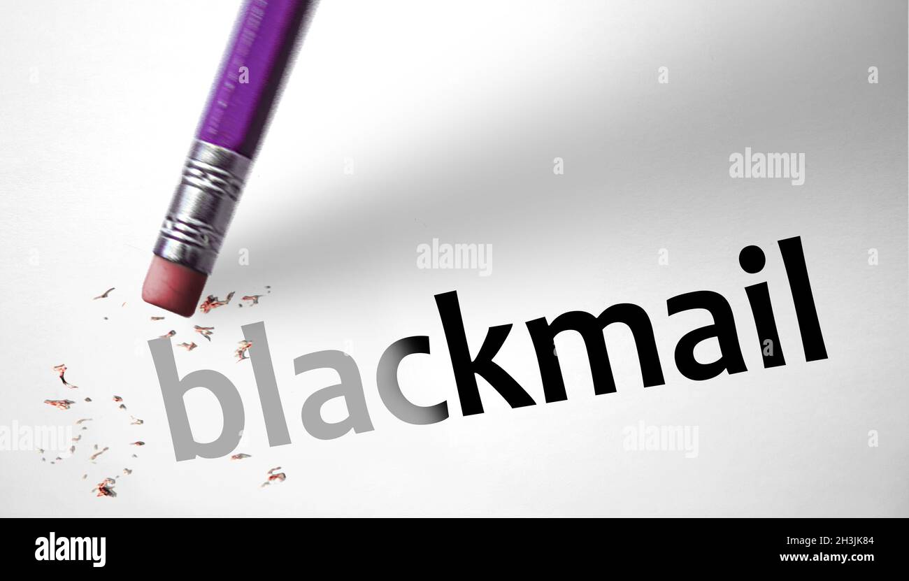 Eraser deleting the word blackmail Stock Photo