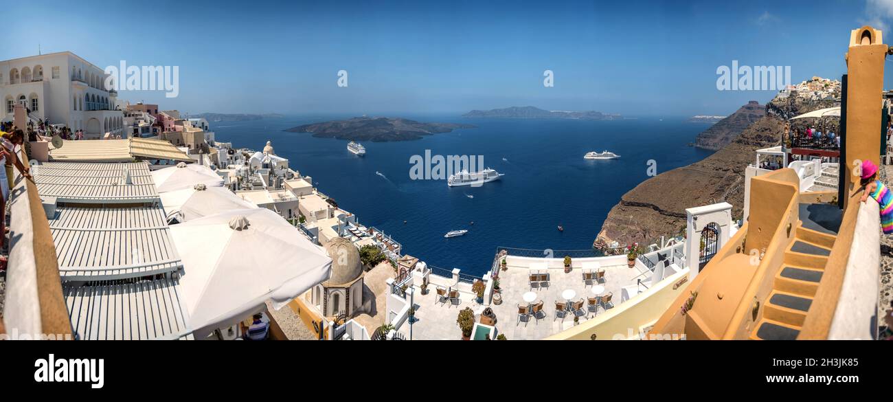 Panoramic view of Oia village on Santorini island, Greece. Stock Photo