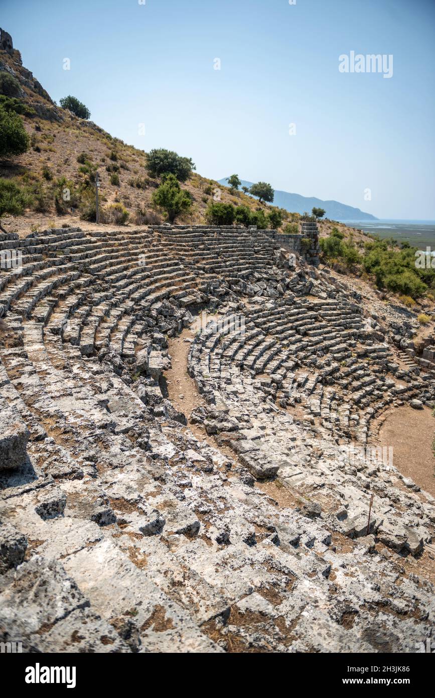 View of amphitheater ruins in Kaunos ancient city (Turkey) Stock Photo