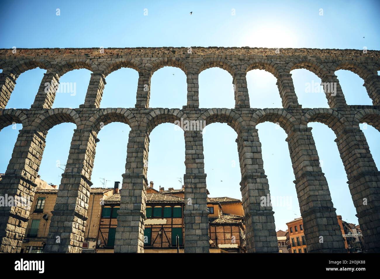 The famous ancient aqueduct in Segovia, Spain Stock Photo