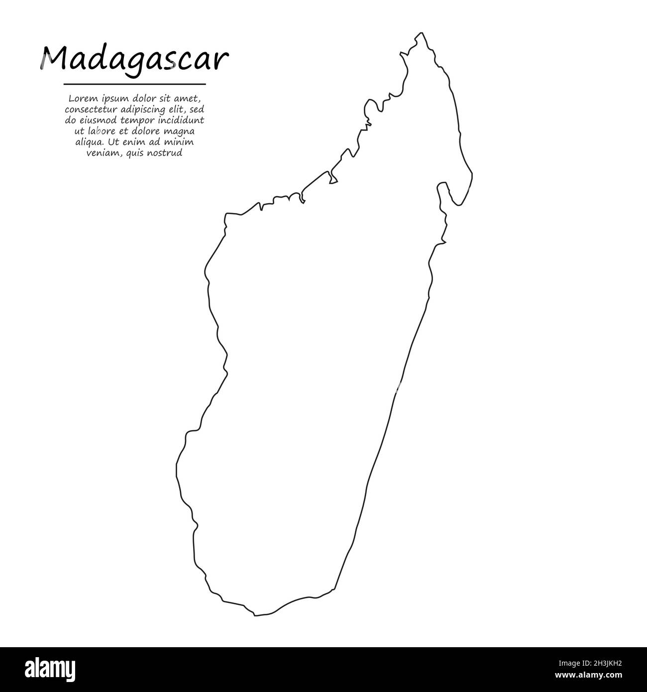 Simple outline map of Madagascar, vector silhouette in sketch line style Stock Vector