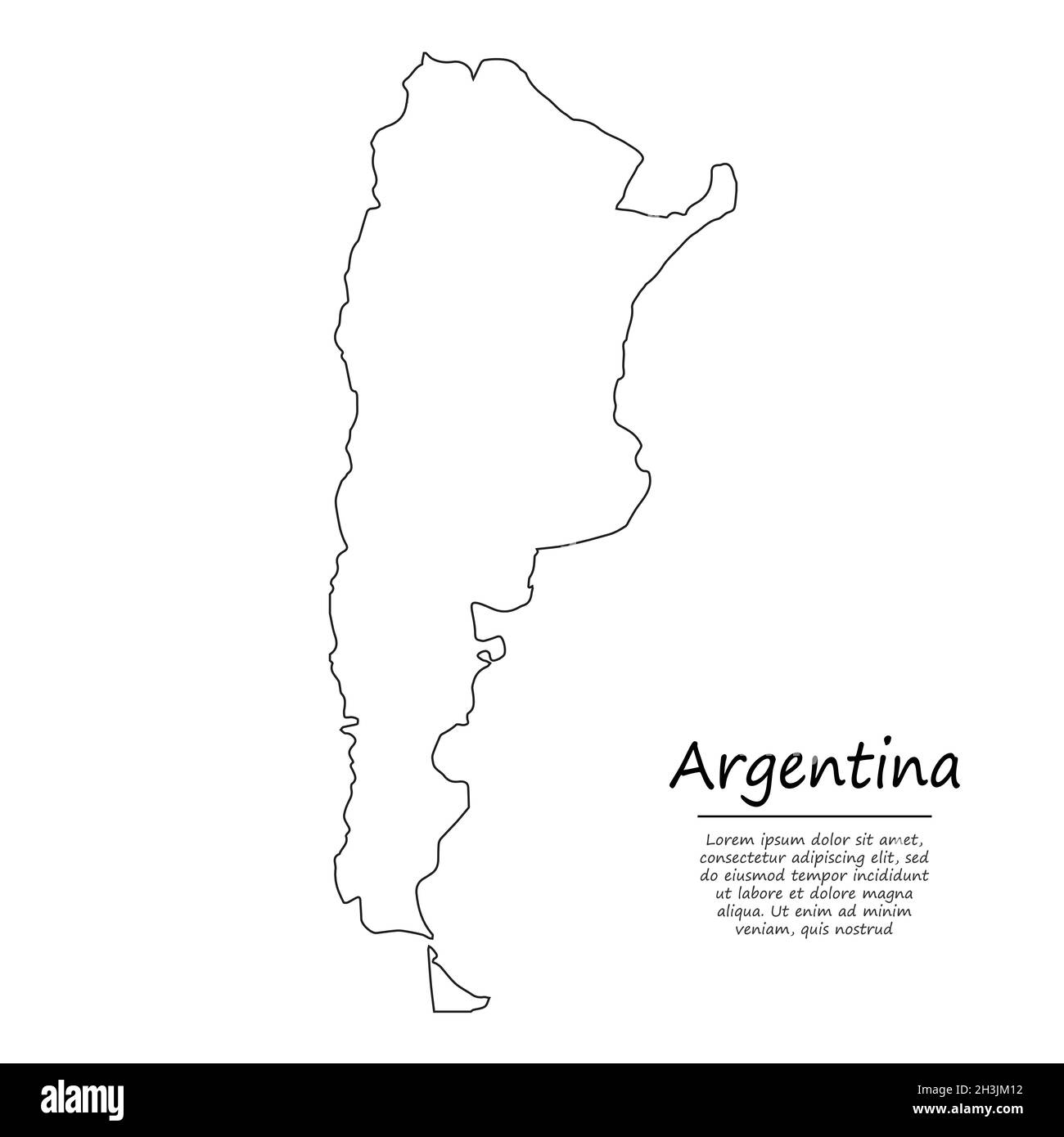 Simple outline map of Argentina, vector silhouette in sketch line style Stock Vector