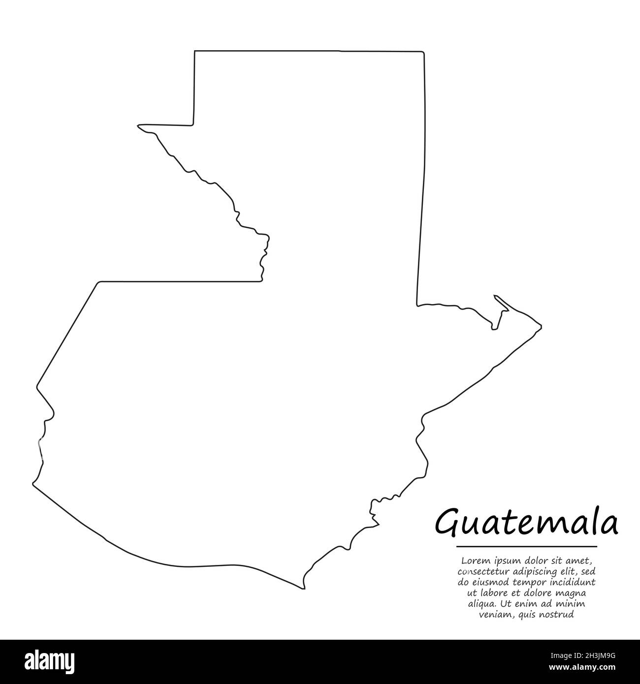 Simple outline map of Guatemala, vector silhouette in sketch line style ...