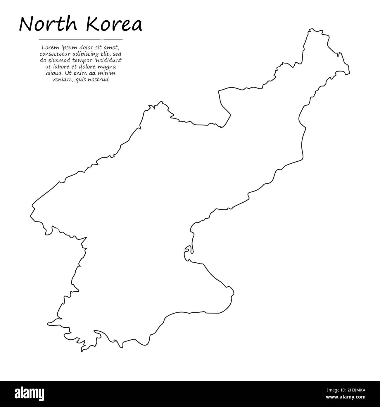 Simple outline map of North Korea, vector silhouette in sketch line style Stock Vector Image ...