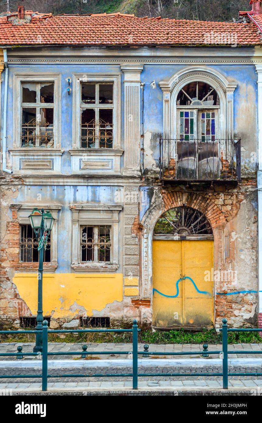 Magnificent old neoclassical buildings by the river Sakouleva in Florina. Stock Photo