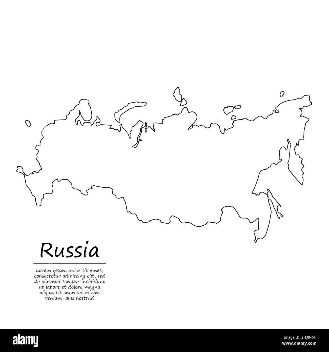 Simple outline map of Russia, vector silhouette in sketch line style Stock Vector