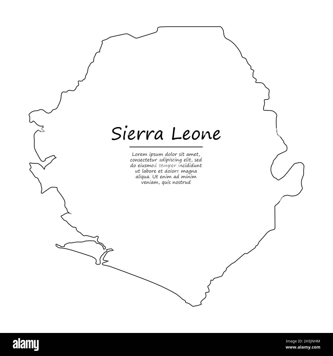 Simple outline map of Sierra Leone, vector silhouette in sketch line ...