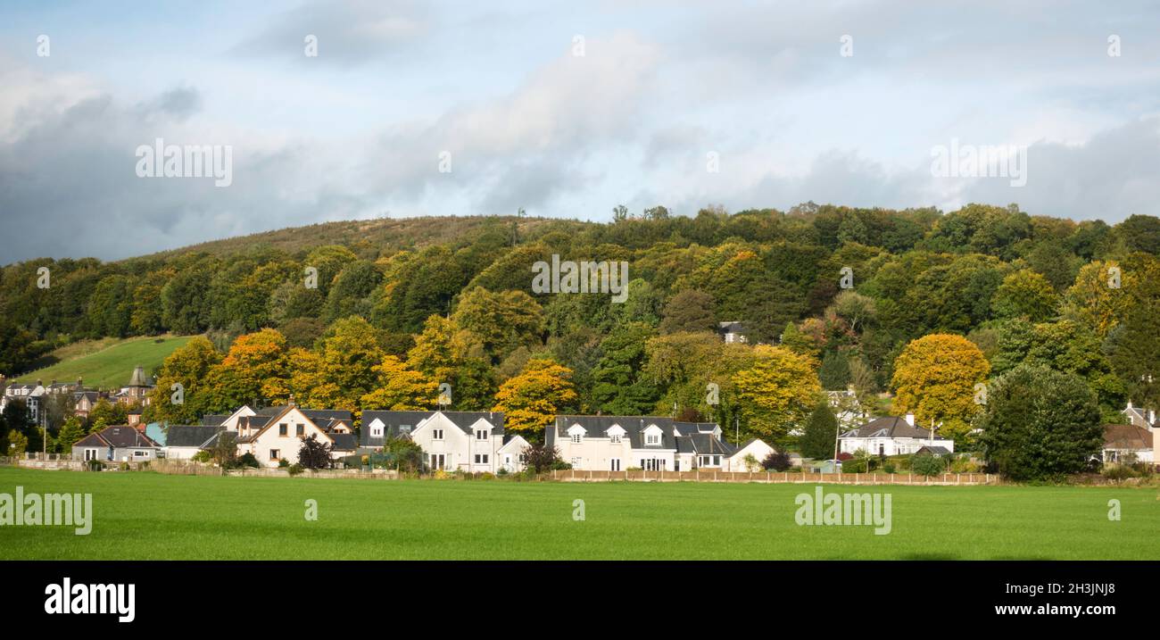 Autumn view from the north west of Moffat across Northfield Park, Scotland, UK Stock Photo