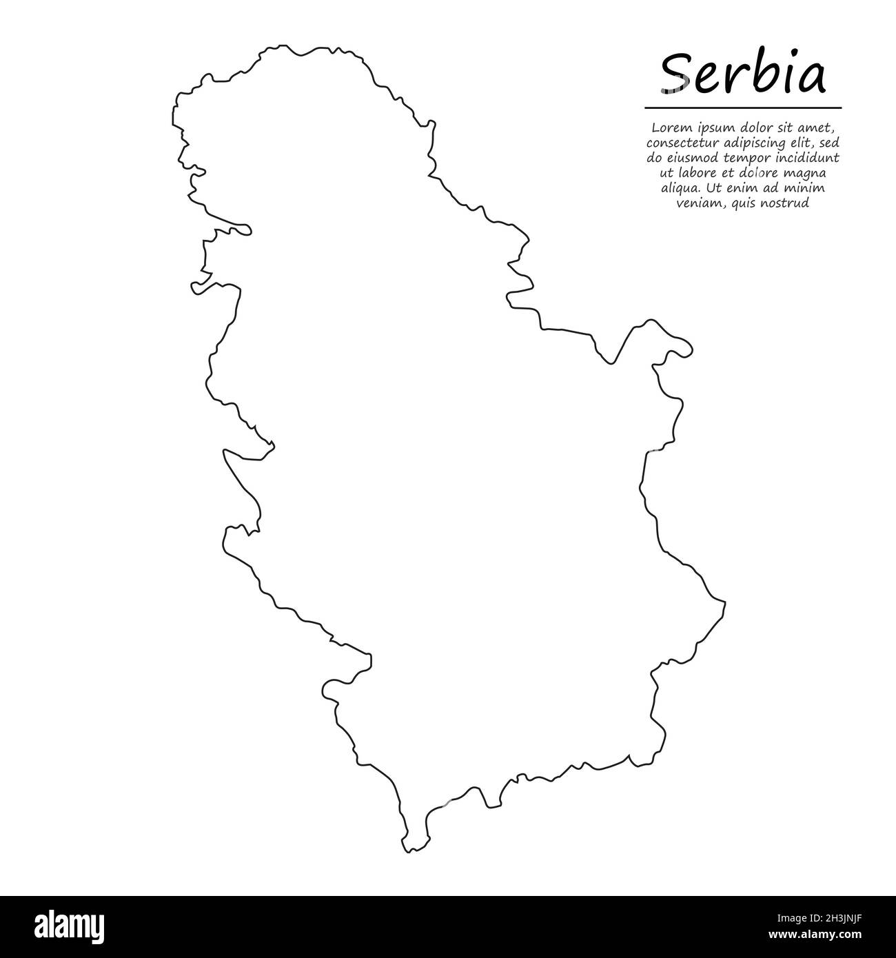 Simple outline map of Serbia, vector silhouette in sketch line style ...