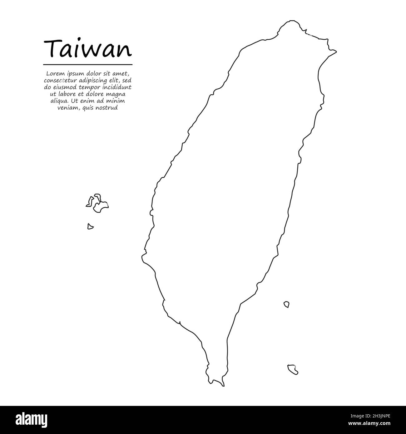 Simple Outline Map Of Taiwan Vector Silhouette In Sketch Line Style   Simple Outline Map Of Taiwan Vector Silhouette In Sketch Line Style 2H3JNPE 