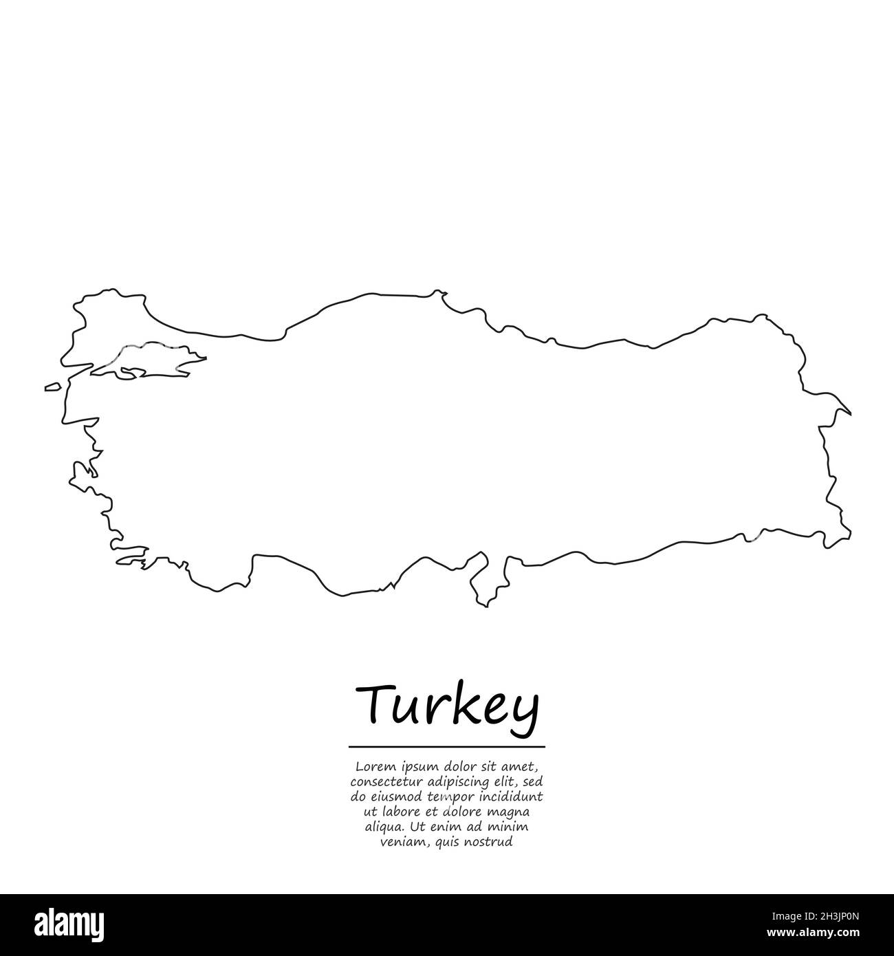 Simple outline map of Turkey, vector silhouette in sketch line style