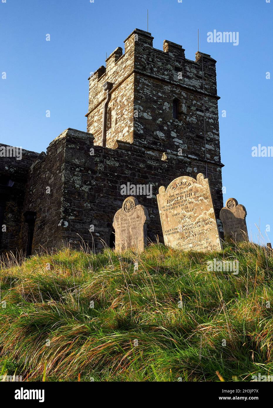 The church of St Michael de Rupe on the summit of Brent Tor in Dartmoor Devon UK Stock Photo