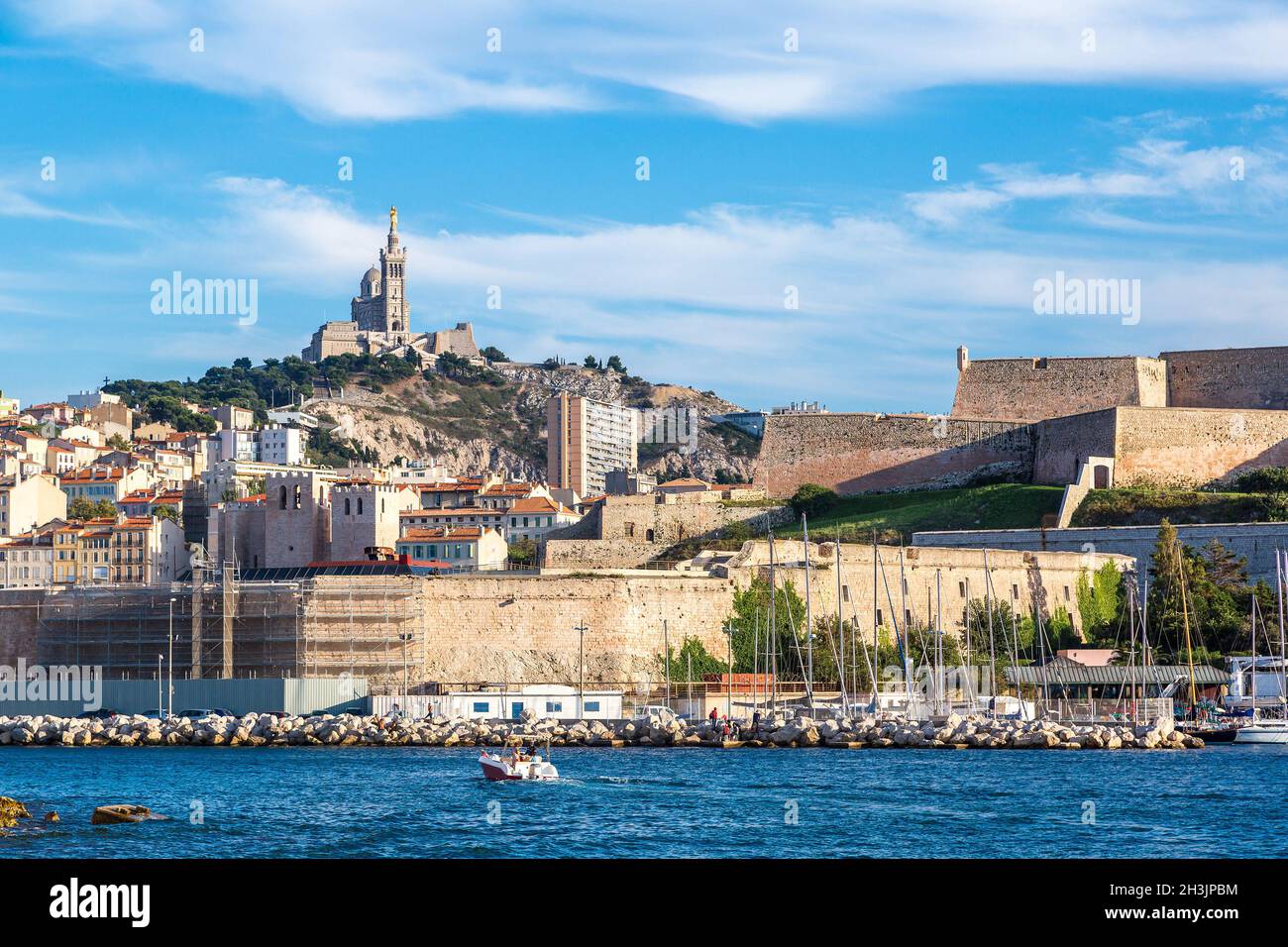 Notre Dame de la Garde and olf port in Marseille, France Stock Photo