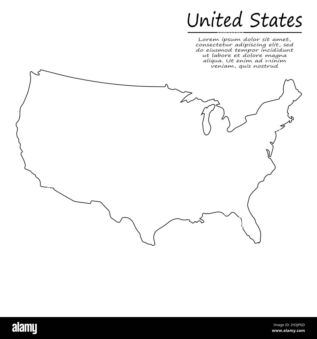 Simple outline map of United States - Simple Outline Map Of United States Vector Silhouette In Sketch Line Style 2H3JPGD 