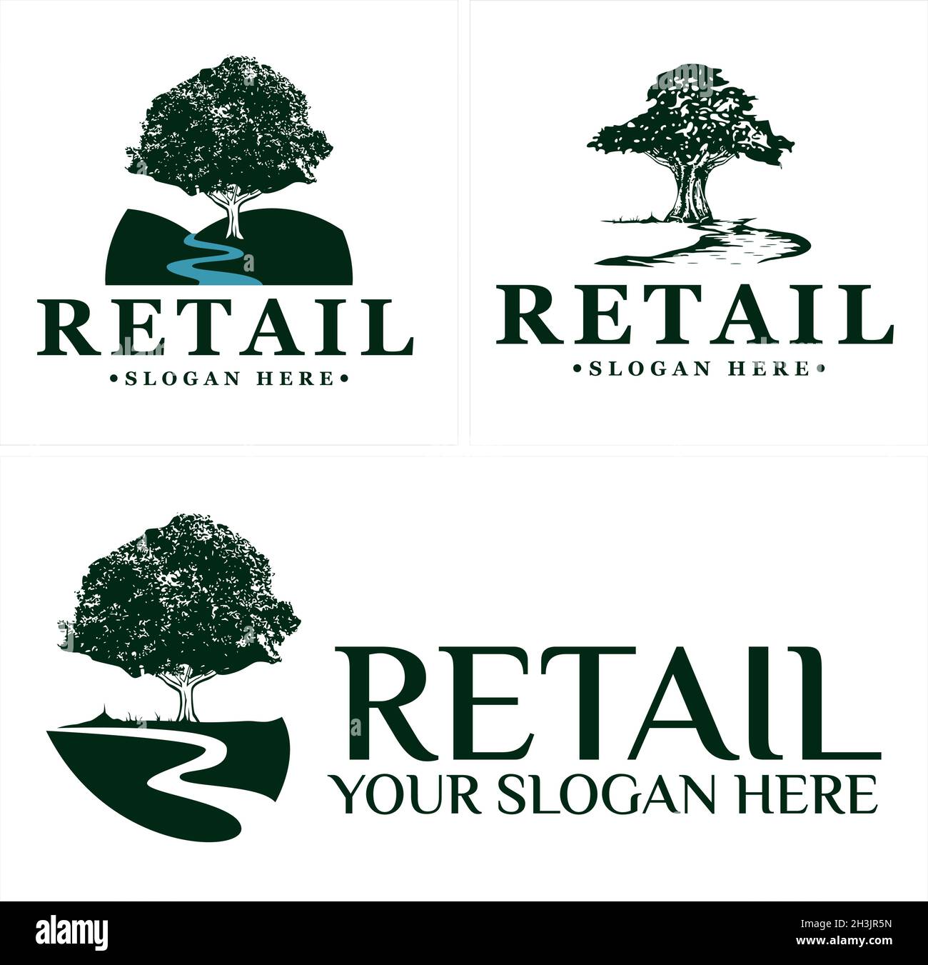 Green tree classic retro vintage logo design template Stock Vector