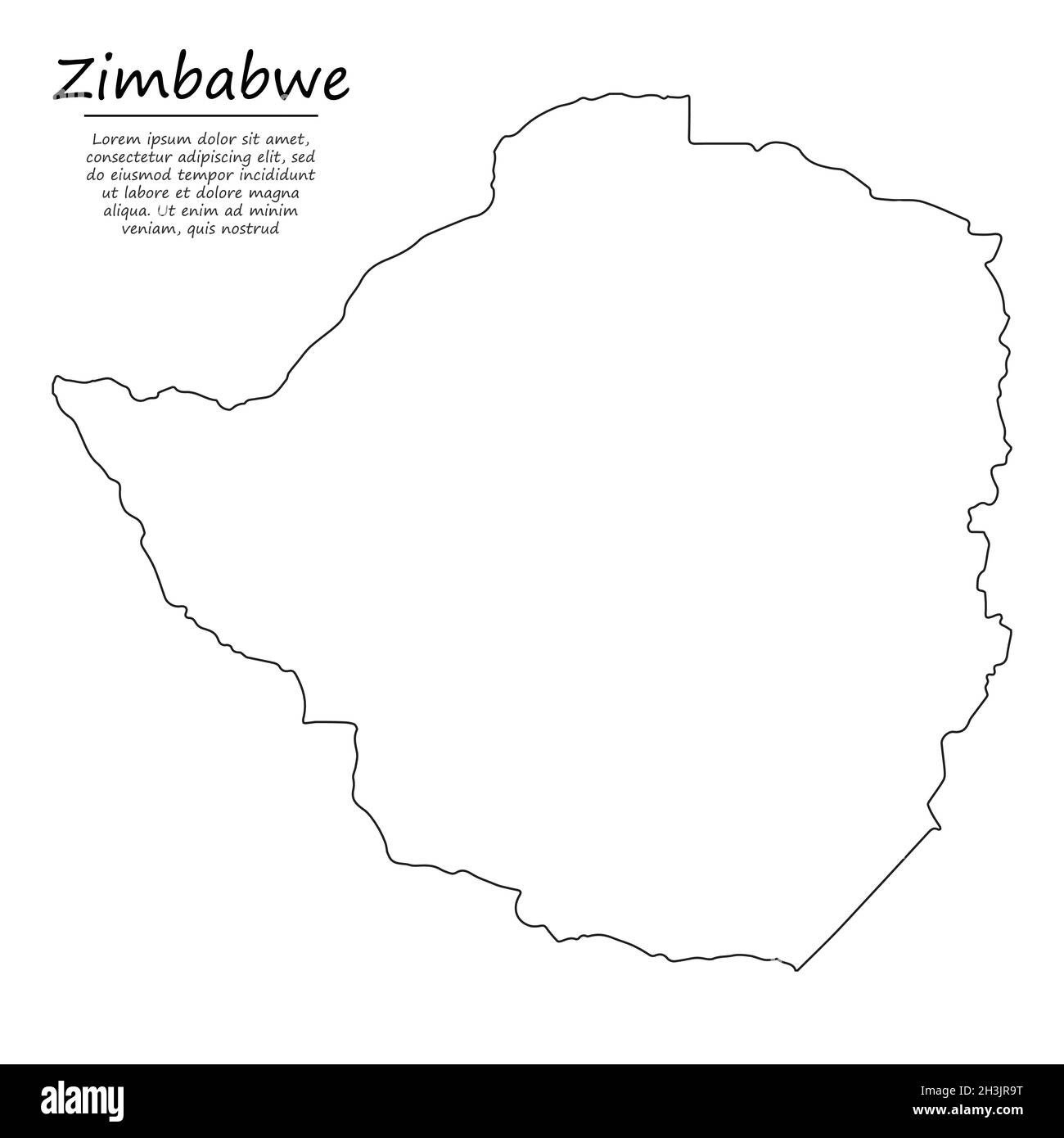 Simple outline map of Zimbabwe, vector silhouette in sketch line style Stock Vector