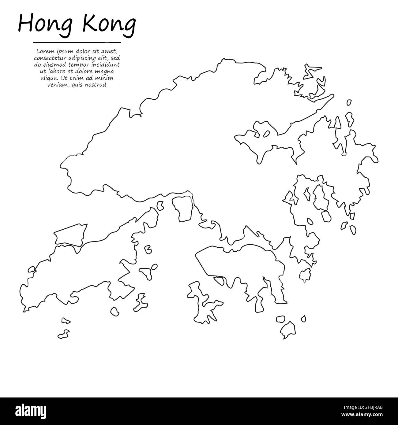 Simple Outline Map Of Hong Kong Vector Silhouette In Sketch Line Style