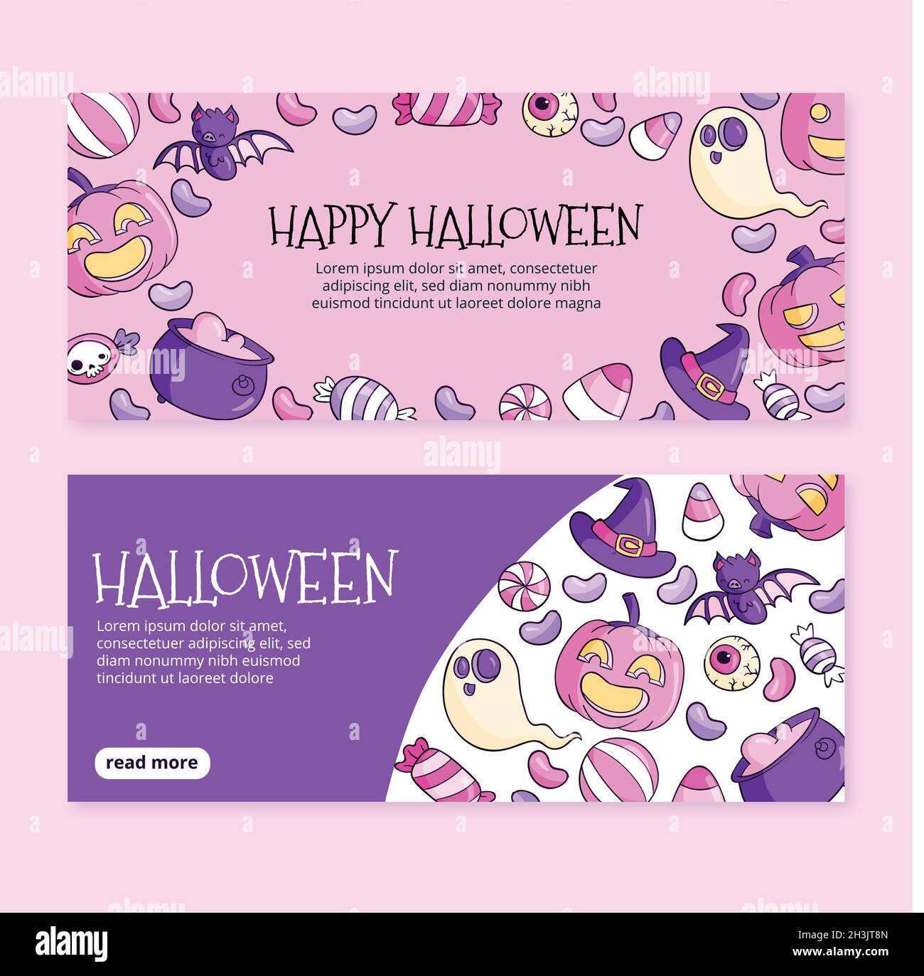 hand drawn halloween horizontal banners set vector design illustration Stock Vector