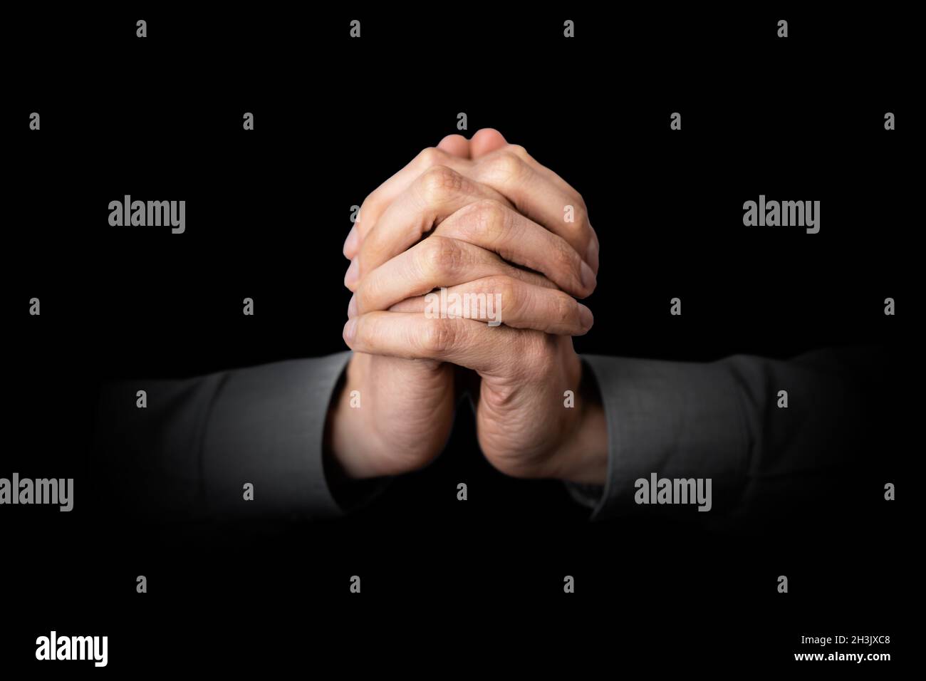 Christian Prayer Hands Praying Jesus God. Religious Faith Stock Photo