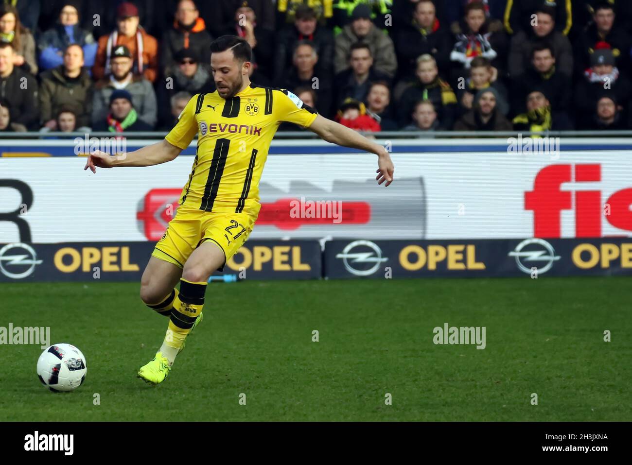 1st BL: 16-17 - Matchday 22 - SC Freiburg vs. Borussia Dortmund Stock Photo